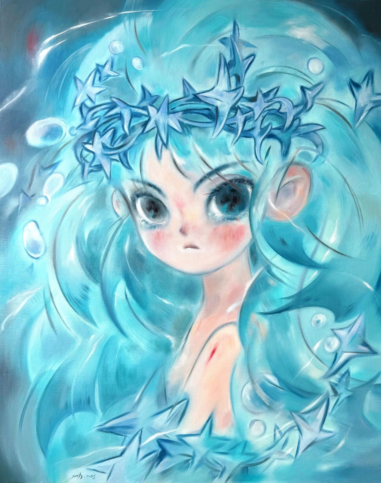 儿力力《戴星星冠的女孩》画作参考